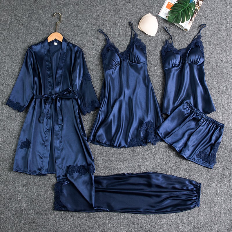 Malou | Sexy fünfteiliger Damen-Nachthemd-Set aus Eisseide