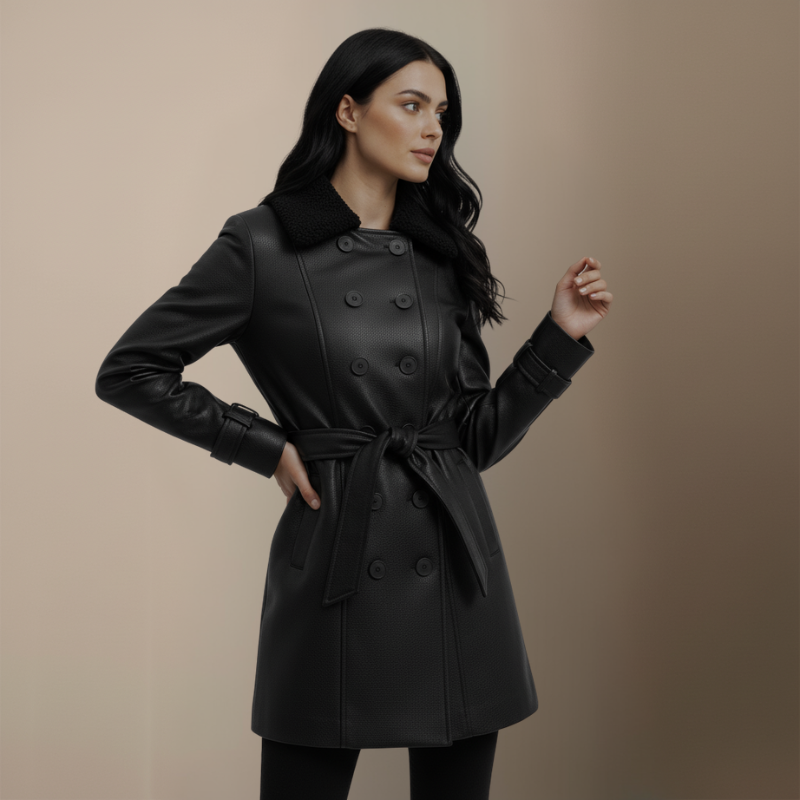 Clara | Eleganter Mantel aus genarbtem Leder