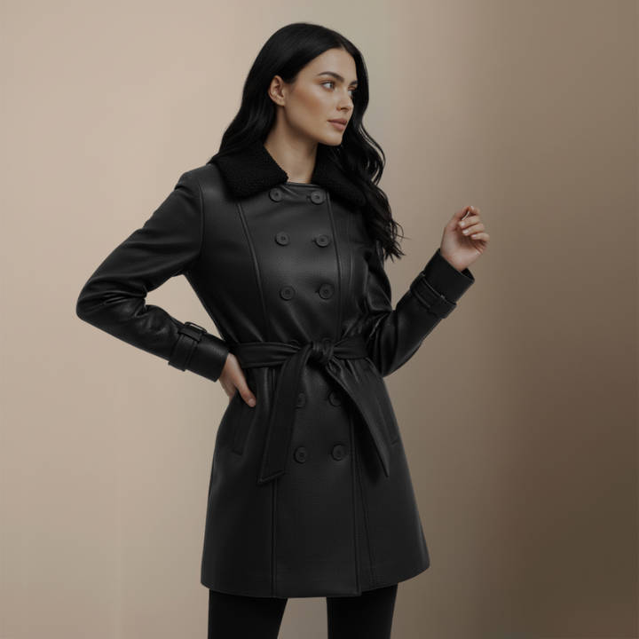 Clara | Eleganter Mantel aus genarbtem Leder