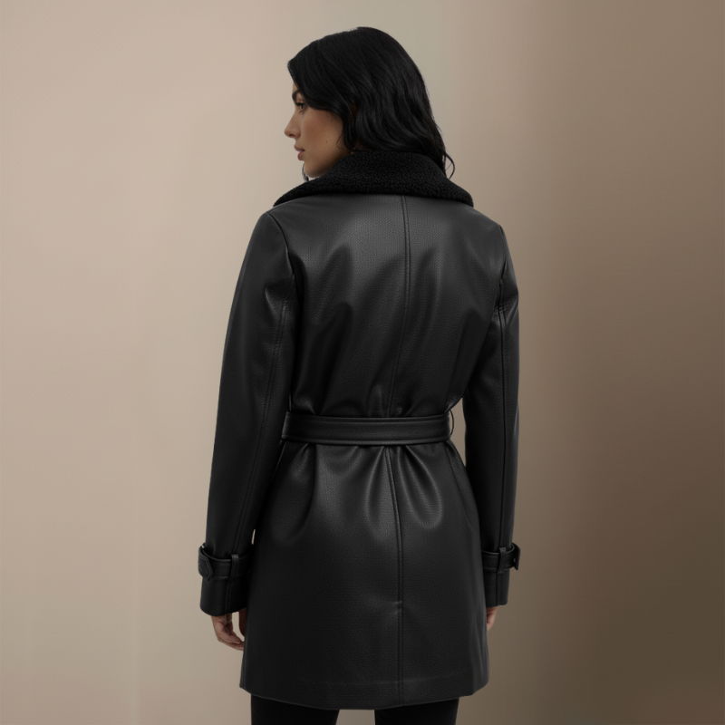 Clara | Eleganter Mantel aus genarbtem Leder