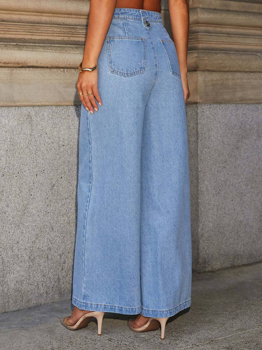 Lea | Sets mit Jeanshose mit weitem Bein, ausgestellter Weste mit Rundhalsausschnitt, ärmellos, Damen, Vintage, lässig, lässig, zweiteilig