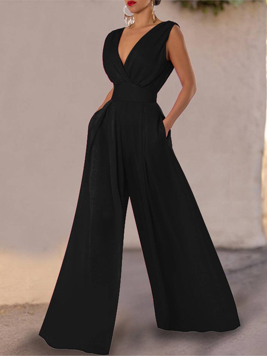 Ella | weite Hosen mit weit ausgestelltem Bein, geradem Ausschnitt, Taschen, ärmellos, lässig, für Damen