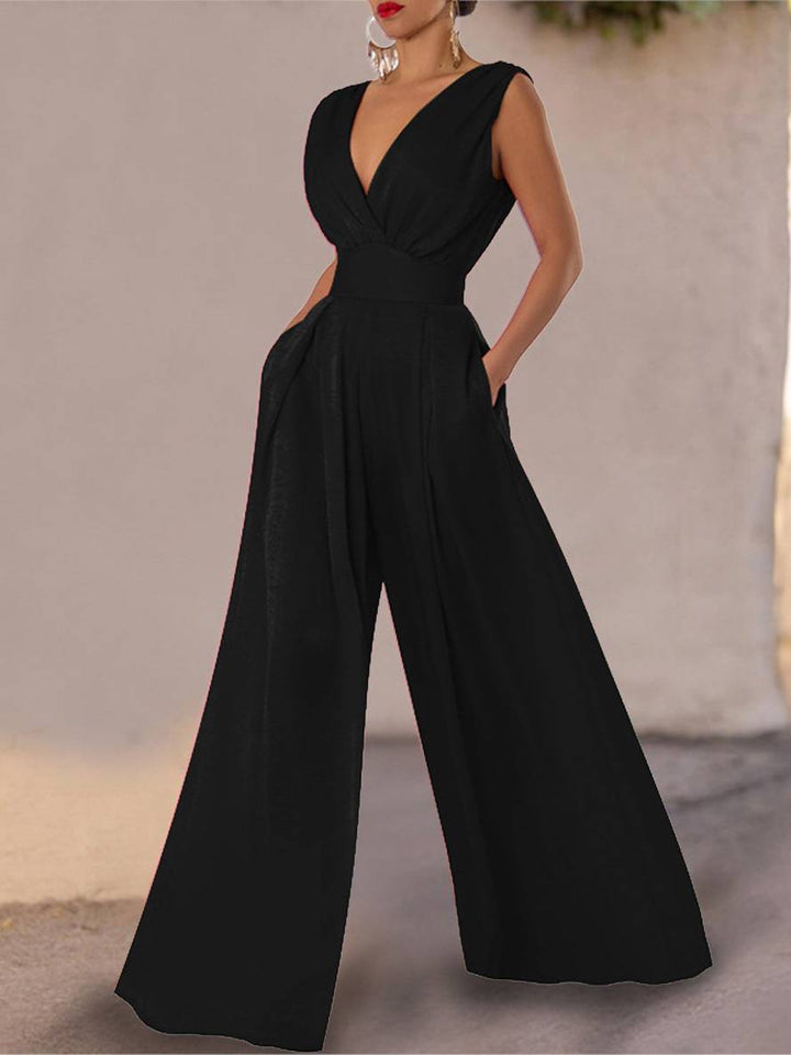 Ella | weite Hosen mit weit ausgestelltem Bein, geradem Ausschnitt, Taschen, ärmellos, lässig, für Damen