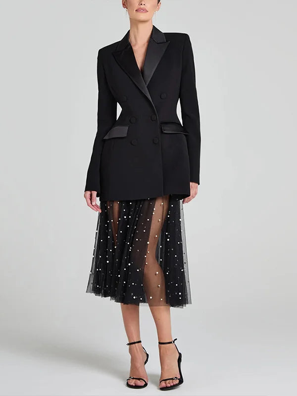 Sofia | Wendbarer Blazer aus schwarzem Satin mit doppelter Knopfreihe