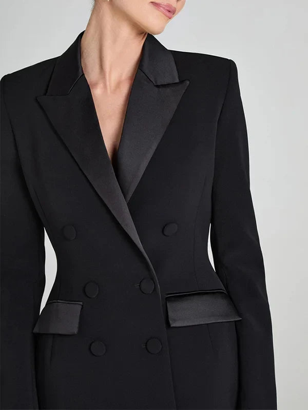 Sofia | Wendbarer Blazer aus schwarzem Satin mit doppelter Knopfreihe