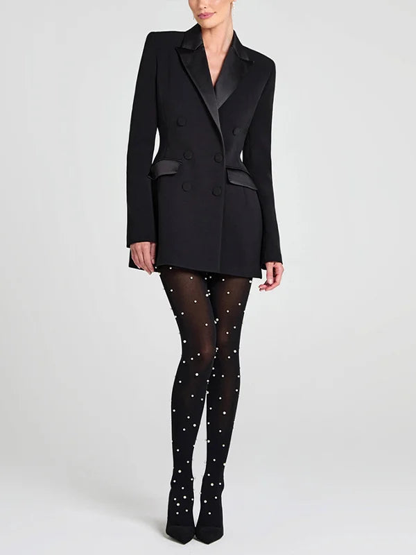 Sofia | Wendbarer Blazer aus schwarzem Satin mit doppelter Knopfreihe