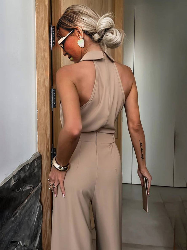 Amelie | weite Hosen mit ausgestelltem Bein, Hemdkragen, Ausschnitte, Taschen, ärmellos, Damen, lässig, casual
