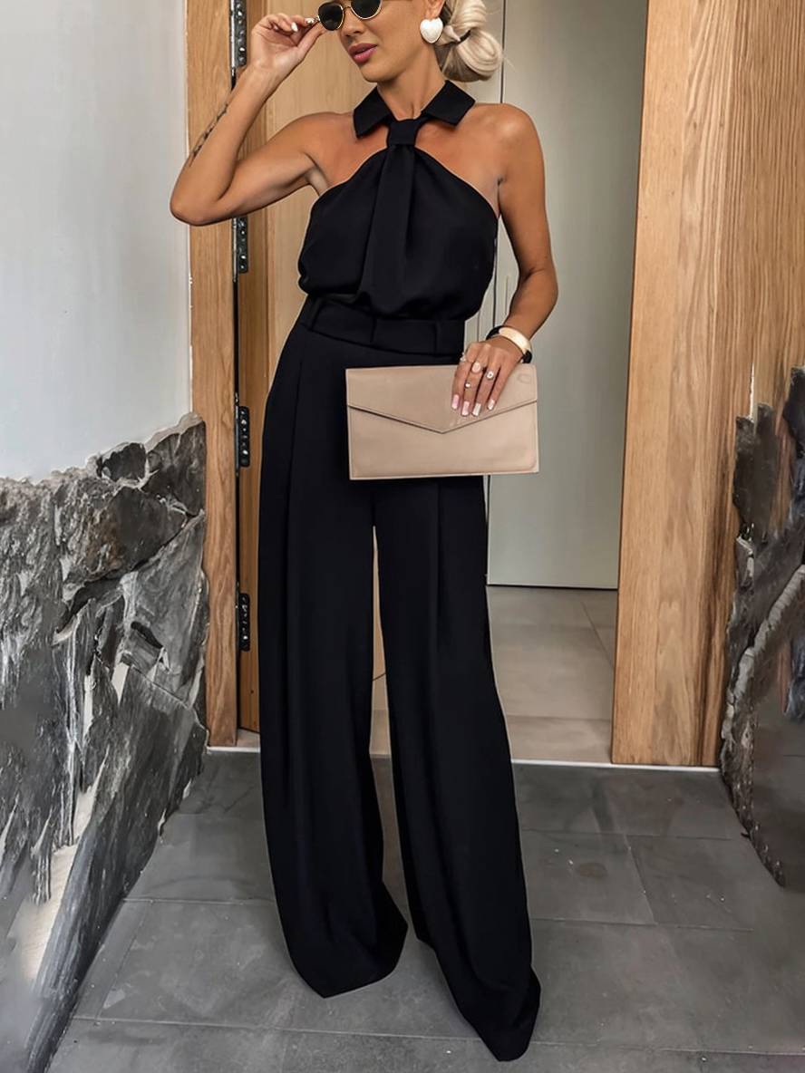Amelie | weite Hosen mit ausgestelltem Bein, Hemdkragen, Ausschnitte, Taschen, ärmellos, Damen, lässig, casual