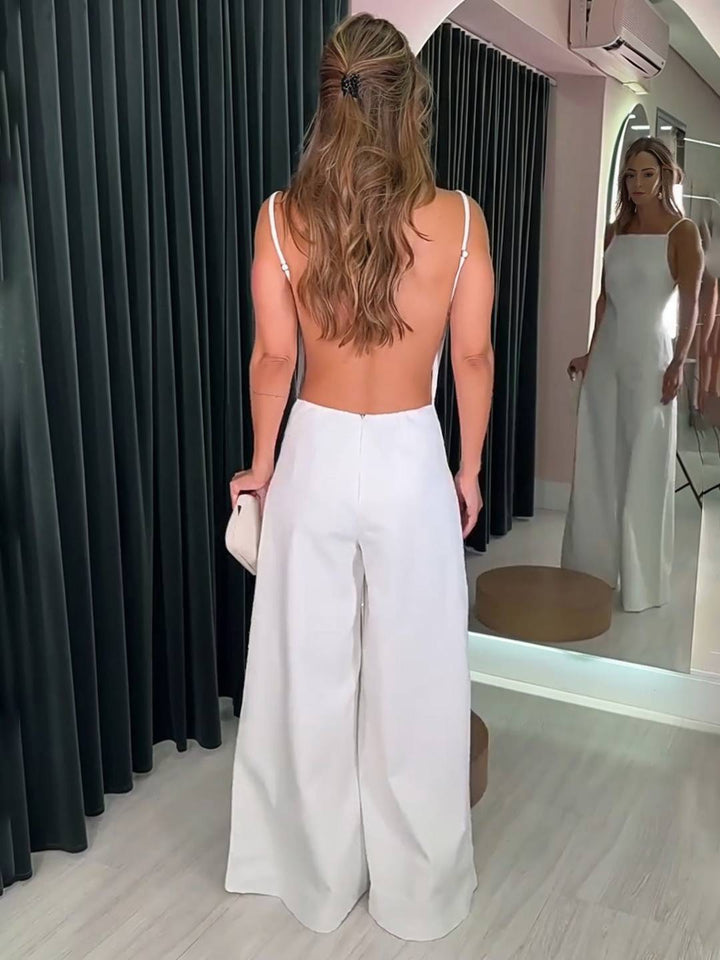 Lena | Weite, ausgestellte Overalls aus Leinen, rückenfrei, mit dünnen Trägern, ärmellos, elegant, lässig, im Urlaubsstil für Damen
