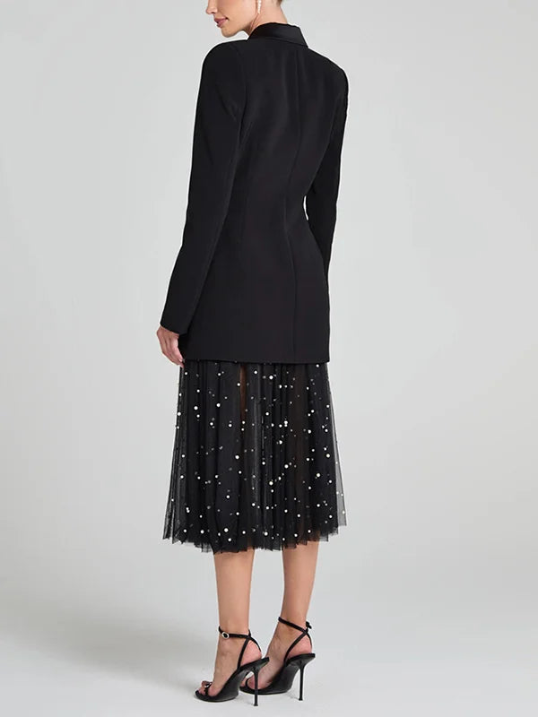 Sofia | Wendbarer Blazer aus schwarzem Satin mit doppelter Knopfreihe
