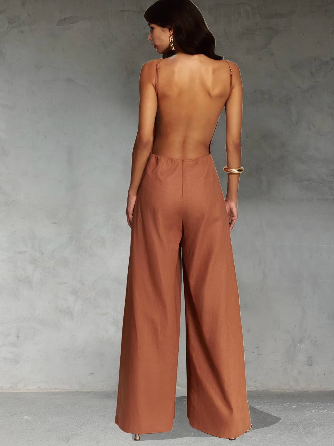 Lena | Weite, ausgestellte Overalls aus Leinen, rückenfrei, mit dünnen Trägern, ärmellos, elegant, lässig, im Urlaubsstil für Damen
