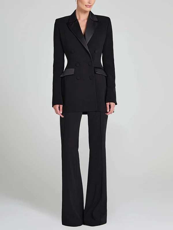 Sofia | Wendbarer Blazer aus schwarzem Satin mit doppelter Knopfreihe