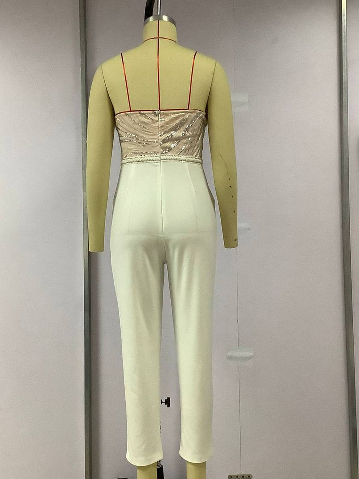 Frieda | Slim-Fit-Fitnessanzüge mit aufgestickten Taschen, glänzenden Pailletten, trägerlosem Rückenausschnitt für Damen, Audrey Hepburn
