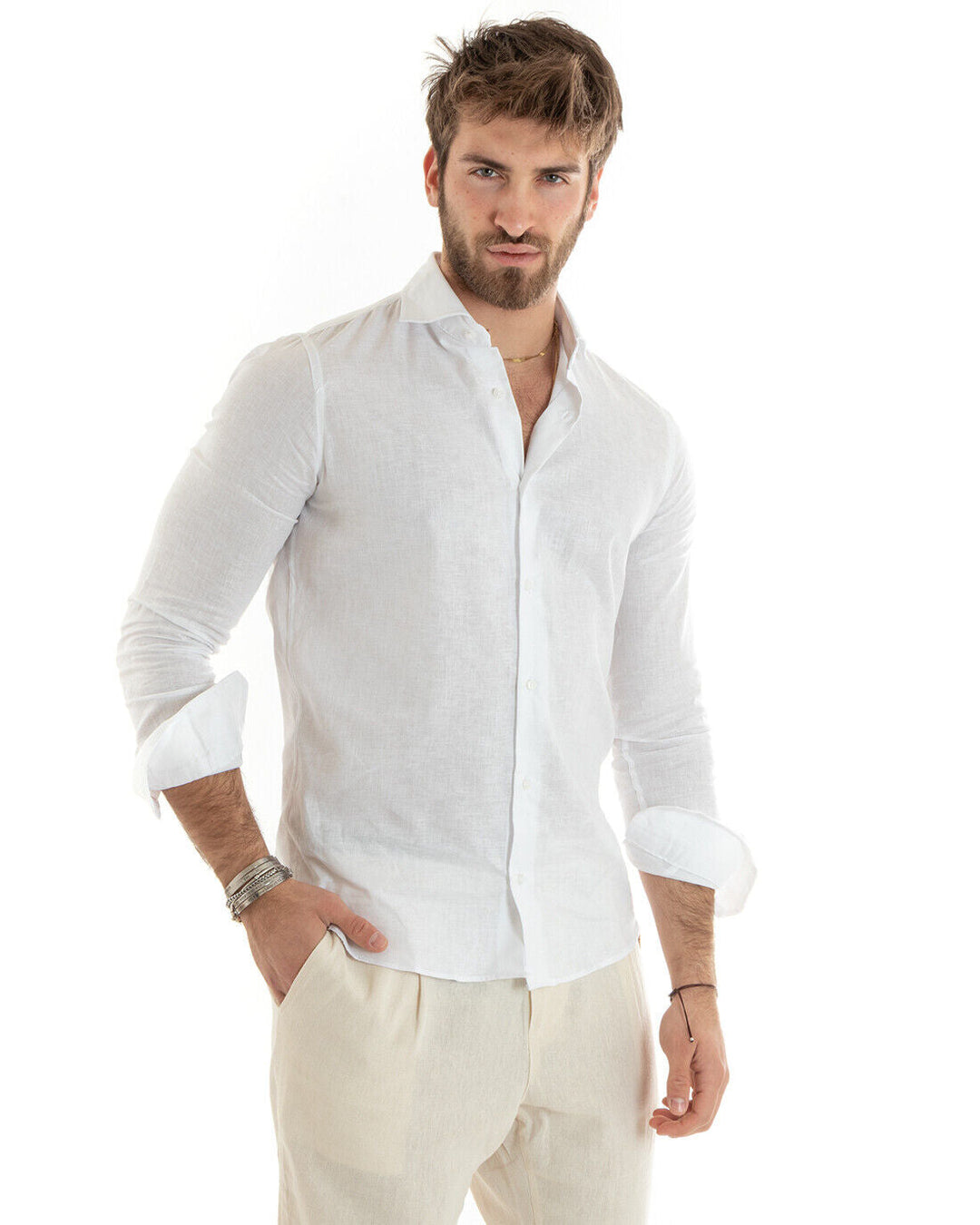 Frank | Herrenhemd aus Leinen mit französischem Kragen, casual