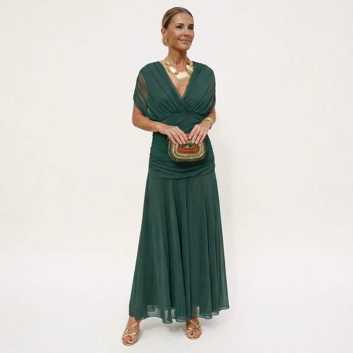 Velora | Langes Blumenkleid mit V-Ausschnitt