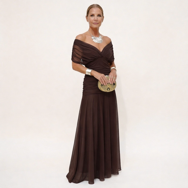 Velora | Langes Blumenkleid mit V-Ausschnitt