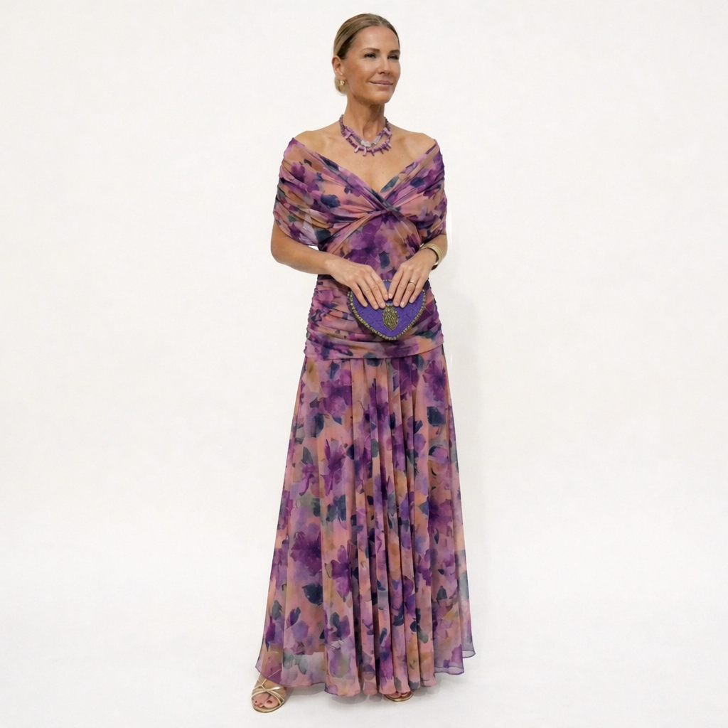 Velora | Langes Blumenkleid mit V-Ausschnitt