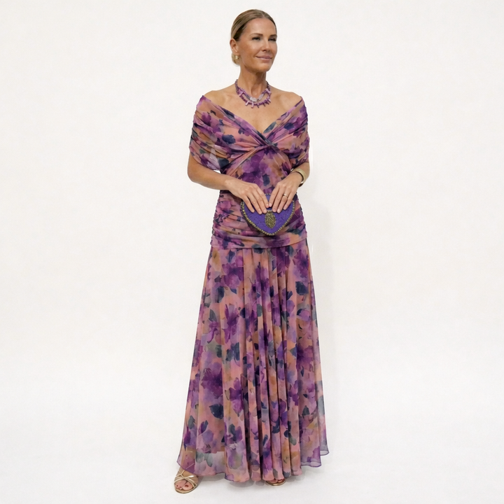 Velora | Langes Blumenkleid mit V-Ausschnitt