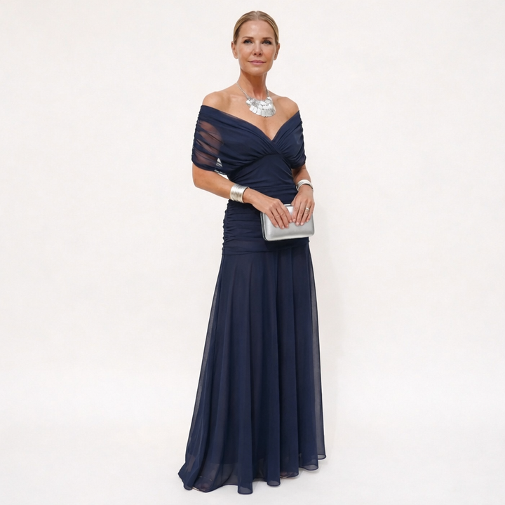 Velora | Langes Blumenkleid mit V-Ausschnitt
