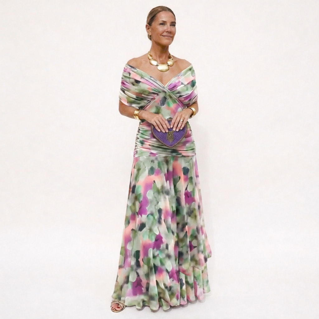Velora | Langes Blumenkleid mit V-Ausschnitt