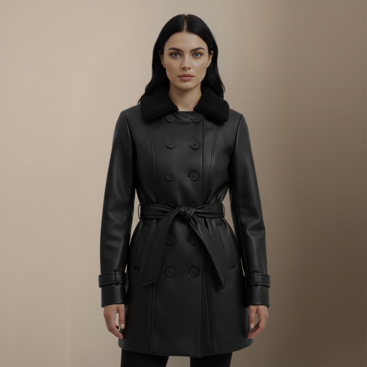 Clara | Eleganter Mantel aus genarbtem Leder