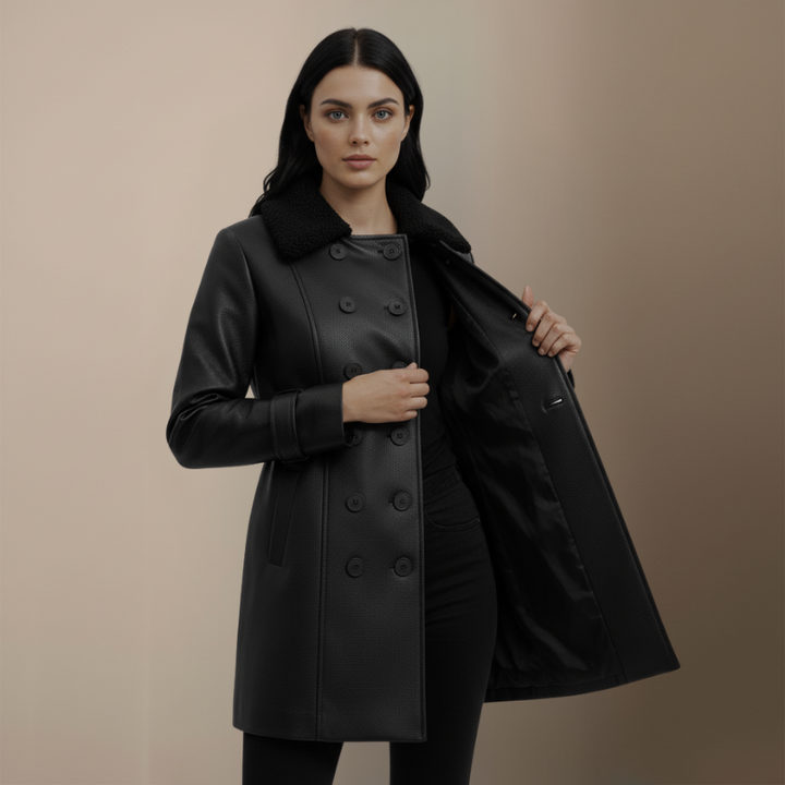 Clara | Eleganter Mantel aus genarbtem Leder