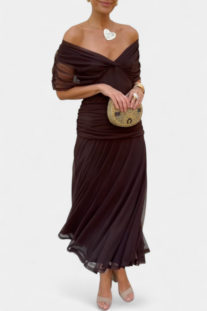 Florendra | Langes Kleid mit floralem Muster und V-Ausschnitt