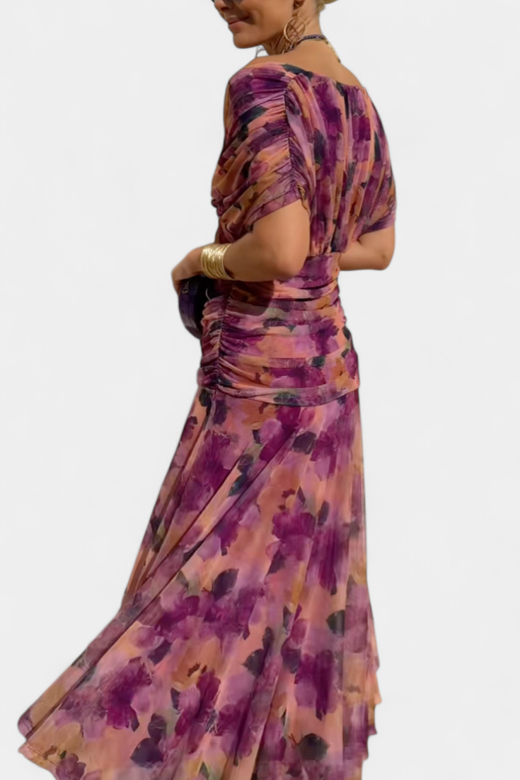 Florendra | Langes Kleid mit floralem Muster und V-Ausschnitt