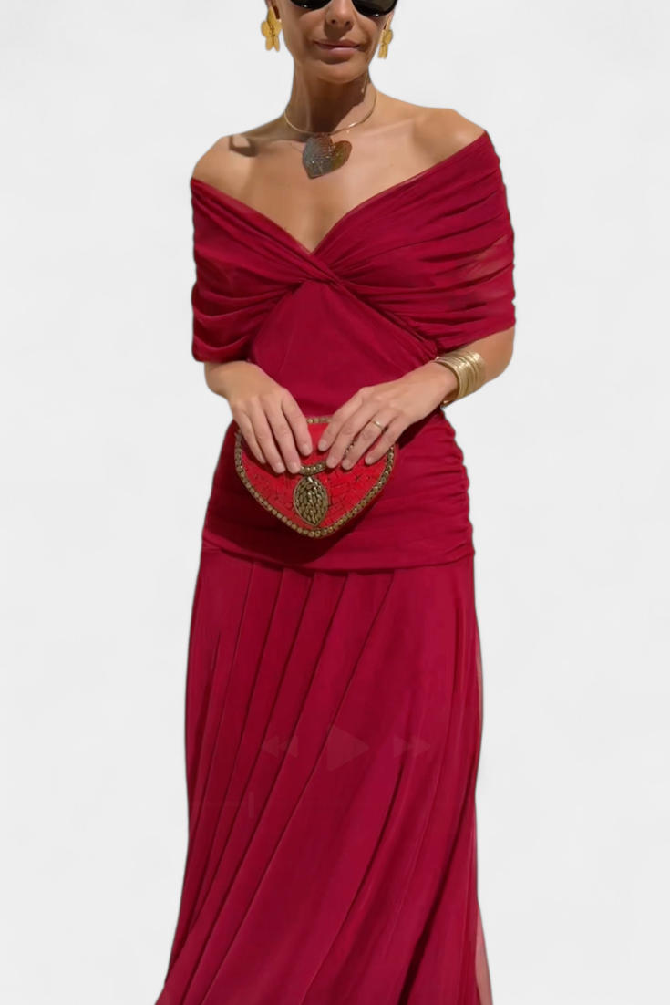Florendra | Langes Kleid mit floralem Muster und V-Ausschnitt