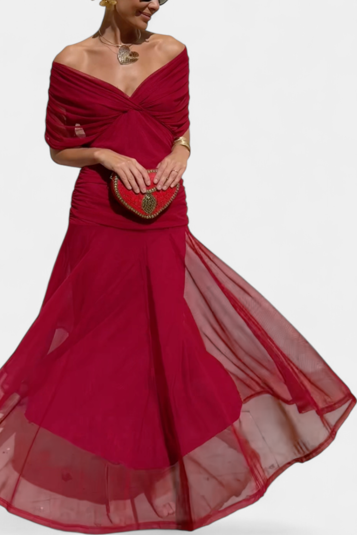 Florendra | Langes Kleid mit floralem Muster und V-Ausschnitt