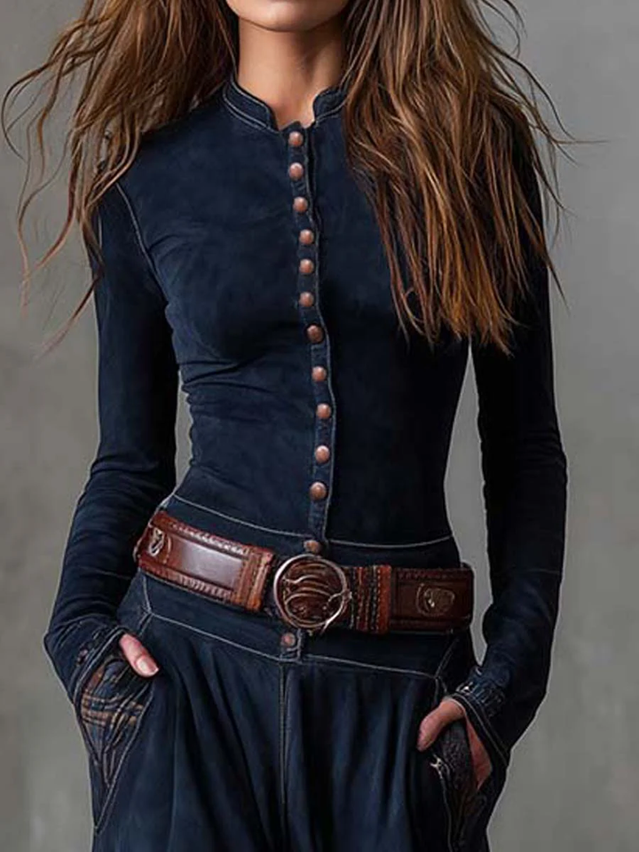 Kaya | Vintage-Maxikleid aus Wildleder mit karierten Einsätzen