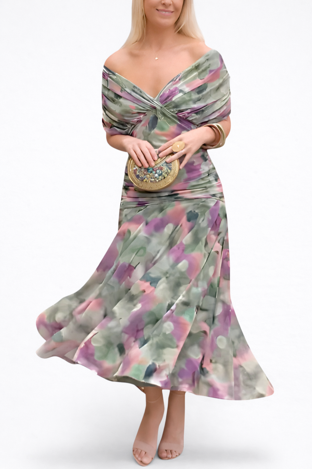 Velora | Langes Blumenkleid mit V-Ausschnitt