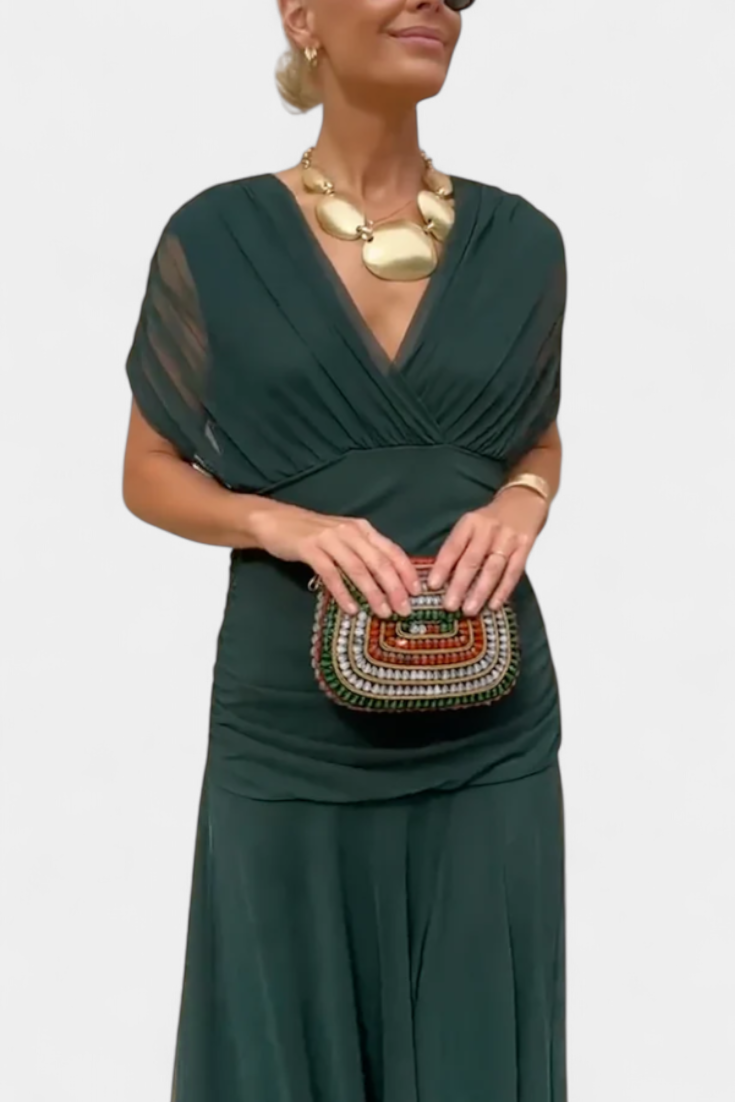 Florendra | Langes Kleid mit floralem Muster und V-Ausschnitt