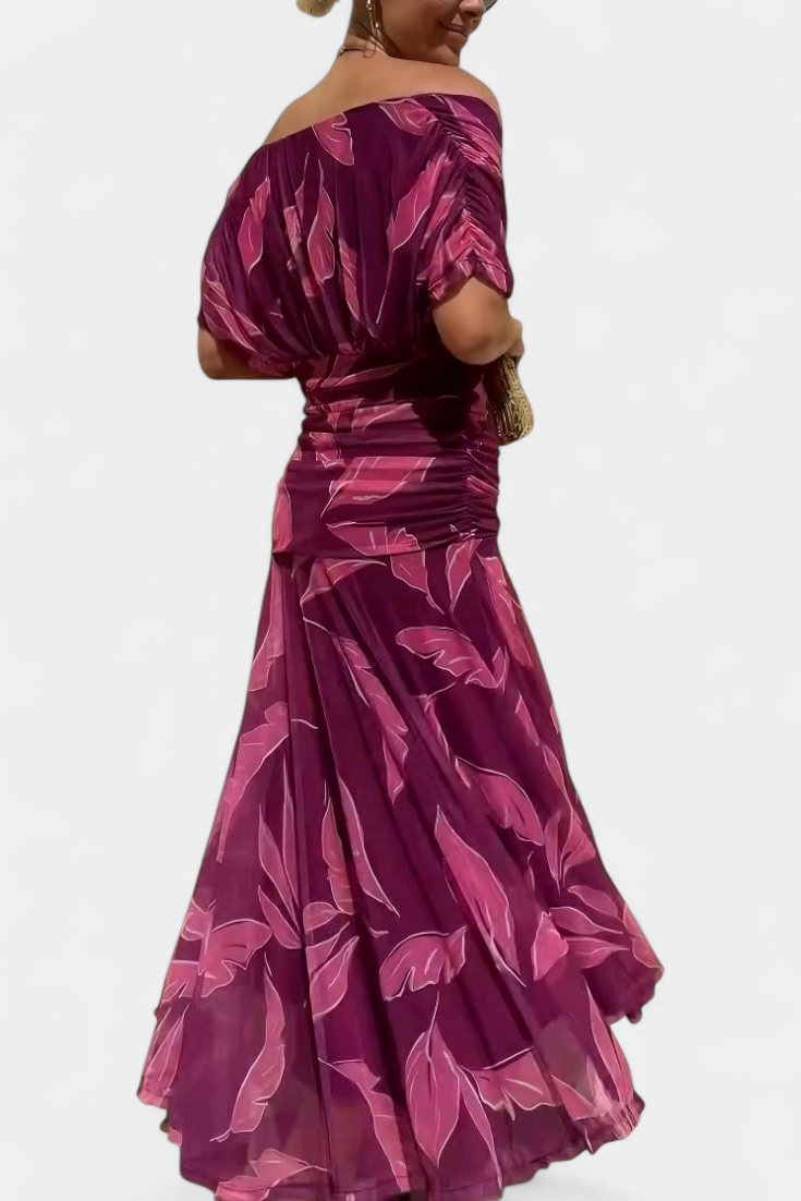 Florendra | Langes Kleid mit floralem Muster und V-Ausschnitt