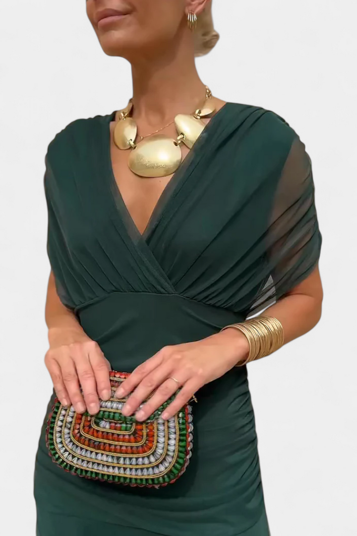 Florendra | Langes Kleid mit floralem Muster und V-Ausschnitt