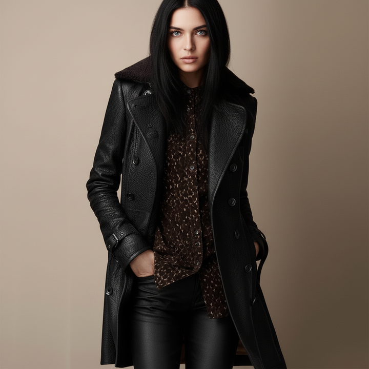 Clara | Eleganter Mantel aus genarbtem Leder